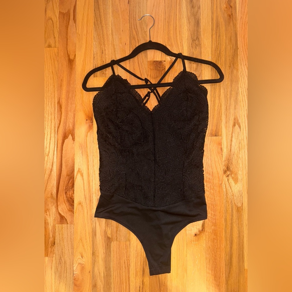 Rue21 Black Lace Low Racerback Bodysuit